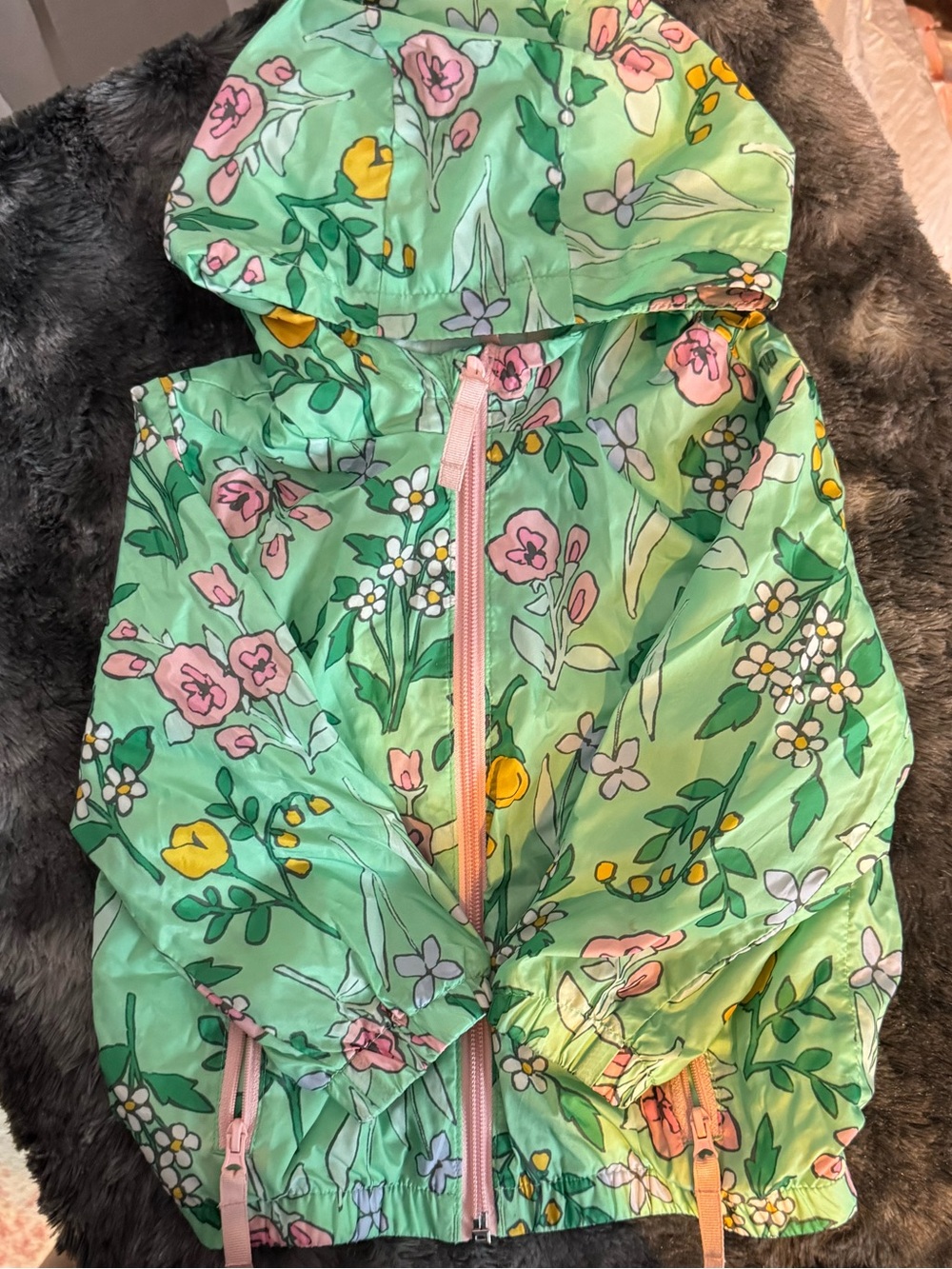 Cat & Jack Mint Green Floral Hooded Raincoat - Girls